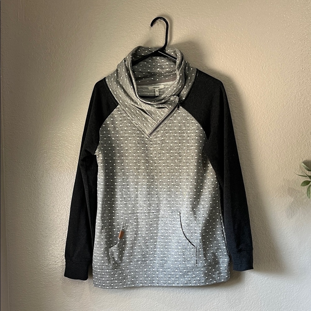 Maurices Gray Polka Dot Zipper Cowl Neck Pullover Sweatshirt Sz S Long Sleeve